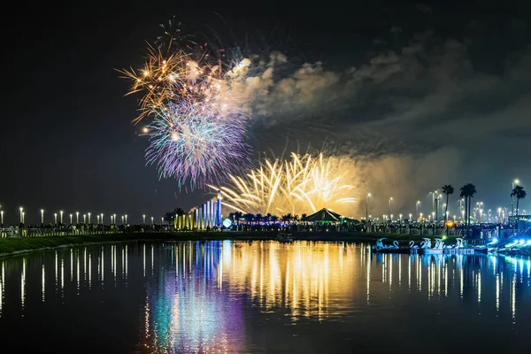 Feuerwerk Chubar Saudi Arabien September 2022 Feierlichkeiten Zum Nationalfeiertag Des — Stockfoto