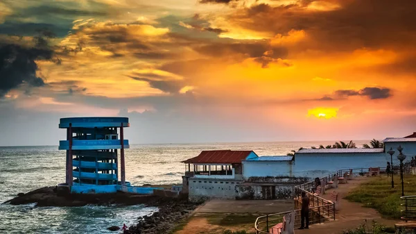 Kanyakumari Tamil Nadu Indie Stycznia 2021 Wschód Zachód Słońca Wieża — Zdjęcie stockowe