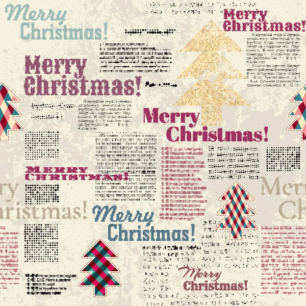 シームレスな背景パターン クリスマスのレトロな新聞パターン ベクトル画像 — ストックベクタ