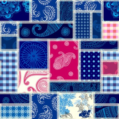 Seamless background pattern. Turquoise patchwork pattern in retro style. Vector image