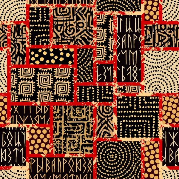 Seamless Background Pattern Abstract Ethnic Tribal Pattern Geometric Patchwork Style — Stockvektor