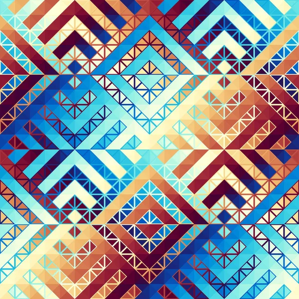 三角形のシームレスなパターン アステカ抽象低ポリ幾何学的な装飾 スポーツファッション繊維 ベクトル画像 — ストックベクタ