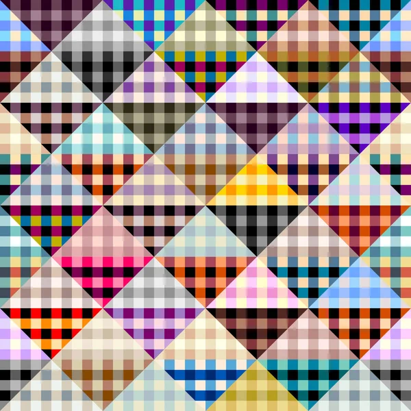 シームレスな幾何学的抽象パターン ブロックデザインパッチワークスタイル ベクトル画像 ギンガム柄 — ストックベクタ