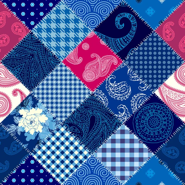 Seamless Background Pattern Blue Patchwork Pattern Retro Style Vector Image — Stock Vector