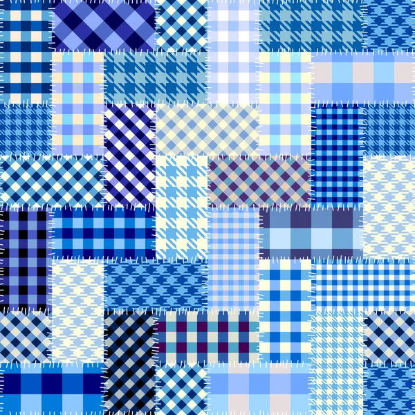 Seamless Background Pattern Blue Plaid Patchwork Pattern Retro Style Vector — Stock Vector
