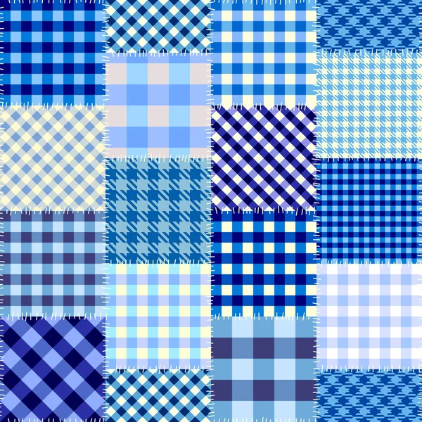 Naadloos Achtergrondpatroon Blauw Geruite Patchwork Patroon Retro Stijl Vectorafbeelding — Stockvector
