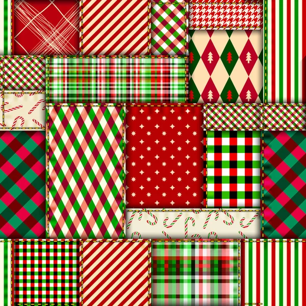 シームレスな背景パターン クリスマスのパッチワークパターン ベクトル画像 — ストックベクタ