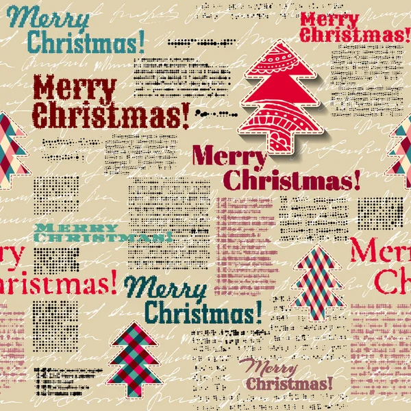 Naadloos Achtergrondpatroon Kerst Retro Krantenpatroon Vectorafbeelding — Stockvector