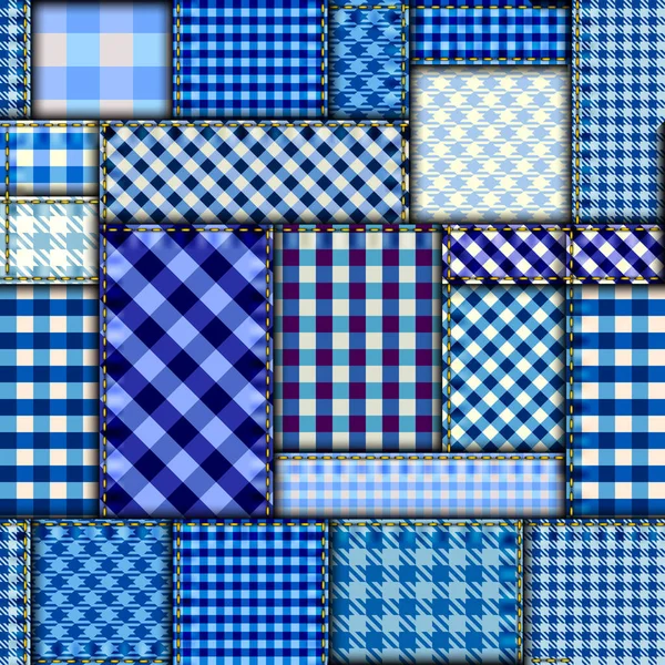 シームレスな背景パターン レトロなスタイルでブルーのパッチワークパターンを果たした ベクトル画像 — ストックベクタ