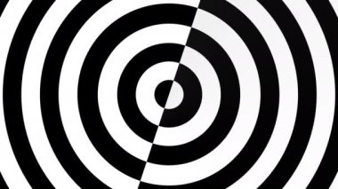 Soyut geometrik deseni hareket ettiriyor ve dönüştürüyor. Eşmerkezli daireler. Basit siyah-beyaz. Görüntü döngüsü.