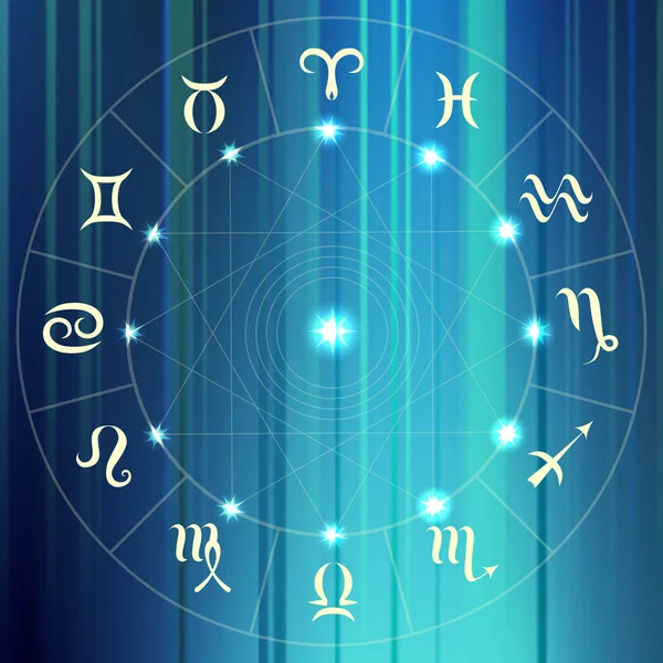 Círculo Mágico Con Signo Zodiacs Sobre Fondo Borroso Abstracto Círculo — Archivo Imágenes Vectoriales