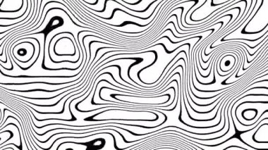 Soyut dalgalı döngülü 4K video. Döngü oynatmak için kusursuz soyut dalgalı psikedelik arkaplan. Beyaz arkaplanda basit siyah çizgiler.