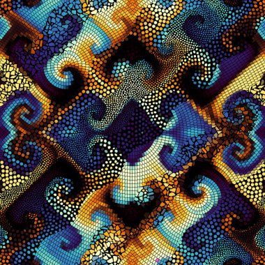 Seamless mosaic art wavy pattern. Abstract art background.. Vector image.