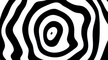 Soyut geometrik deseni hareket ettiriyor ve dönüştürüyor. Eşmerkezli daireler. Siyah ve beyaz renkler. Görüntü döngüsü.