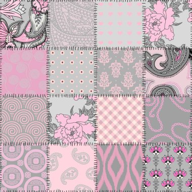 Kusursuz bir arka plan modeli. Tekstil yama kalıbı. Vektör resmi