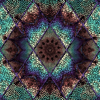 Seamless mosaic art pattern. Mosaic art background.. Rhombuses patchwork style. Vector image.