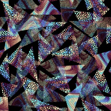 Seamless mosaic art pattern. Abstract art background.. Random geometric triangles pattern. Vector image.