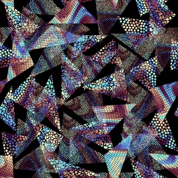 Seamless Mosaic Art Pattern Abstract Art Background Random Geometric Triangles — 图库矢量图片