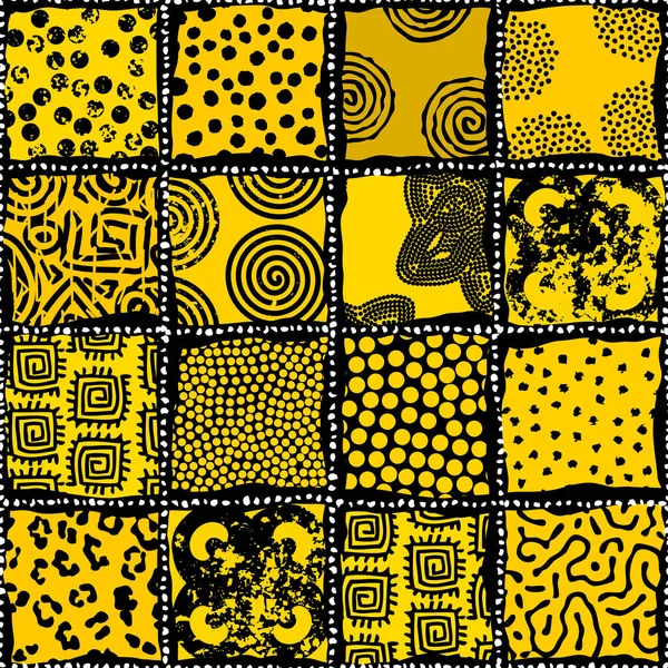 Seamless Background Pattern Abstract Yellow Tribal Pattern Wavy Patchwork Style — Archivo Imágenes Vectoriales