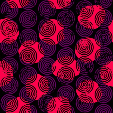 Seamless background pattern. Abstract grunge spiral tribal pattern. Wavy patchwork style. Vector image