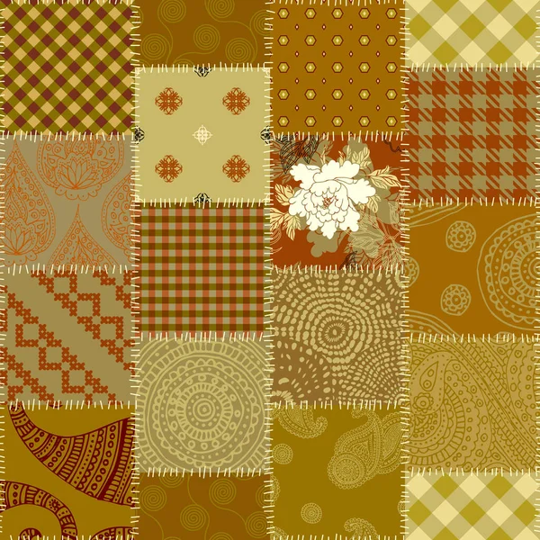 Naadloos Geometrisch Abstract Patroon Patchwork Patroon Van Textiel Vectorbeeld Khaki — Stockvector