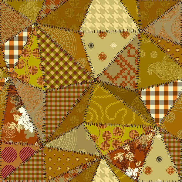 Seamless Geometric Abstract Pattern Textille Patchwork Pattern Vector Image Khaki — Stockový vektor