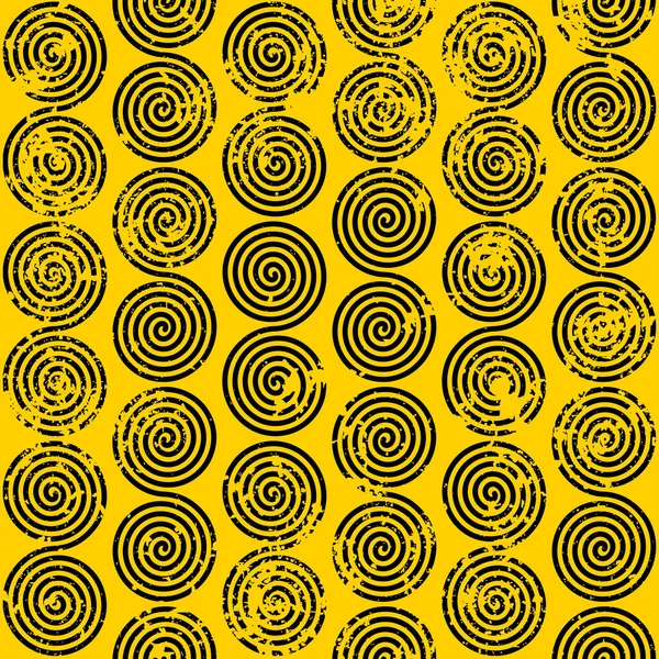 シームレスな背景パターン 黄色の部族らせん模様 波のパッチワークスタイル ベクトル画像 — ストックベクタ