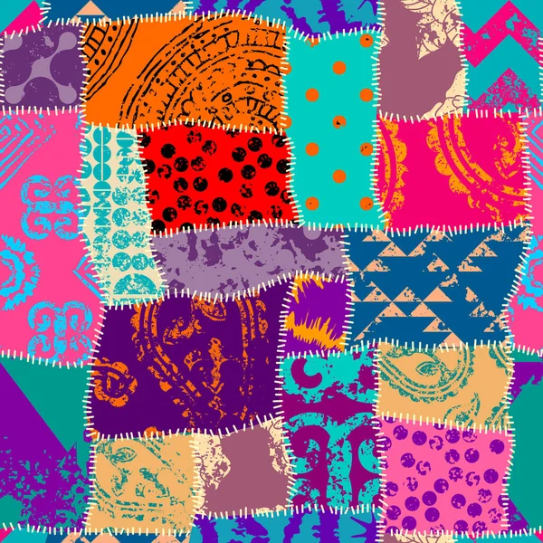 Naadloos Geometrisch Abstract Patroon Patchwork Patroon Van Textiel Vectorbeeld Grunge — Stockvector