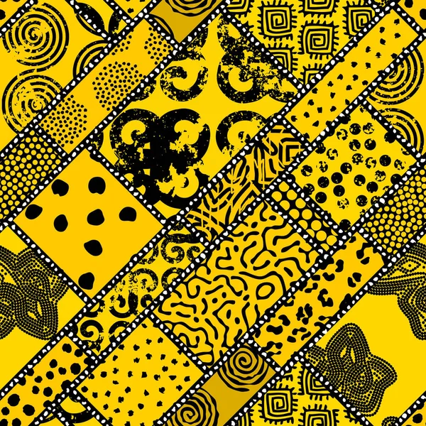 Seamless Background Pattern Abstract Yellow Tribal Pattern Wavy Patchwork Style — Vector de stock