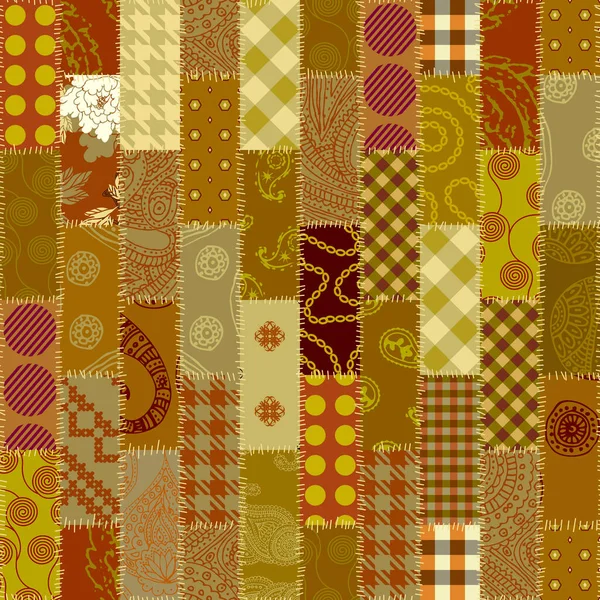 Nahtlose Geometrische Abstrakte Muster Patchworkmuster Aus Textil Vektorbild Khaki Stoffmuster — Stockvektor