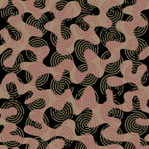 Seamless Background Pattern Abstract Grunge Spiral Tribal Pattern Wavy Patchwork — Stockvektor