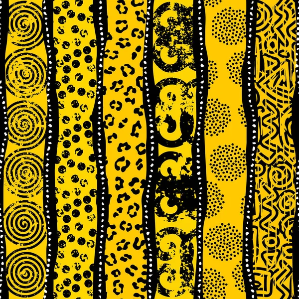Nahtloses Hintergrundmuster Abstraktes Gelbes Stammesmuster Welliger Patchwork Stil Vektorbild — Stockvektor