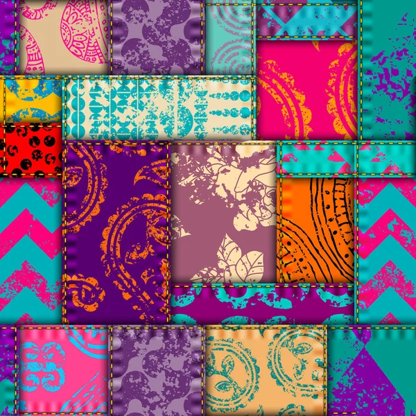 Kusursuz Geometrik Soyut Desen Tekstil Yama Kalıbı Vektör Görüntüsü Grunge — Stok Vektör