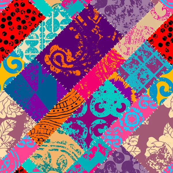 Bezproblémový Geometrický Abstraktní Obrazec Textilní Náplast Vektorový Obraz Grunge Jasné — Stockový vektor