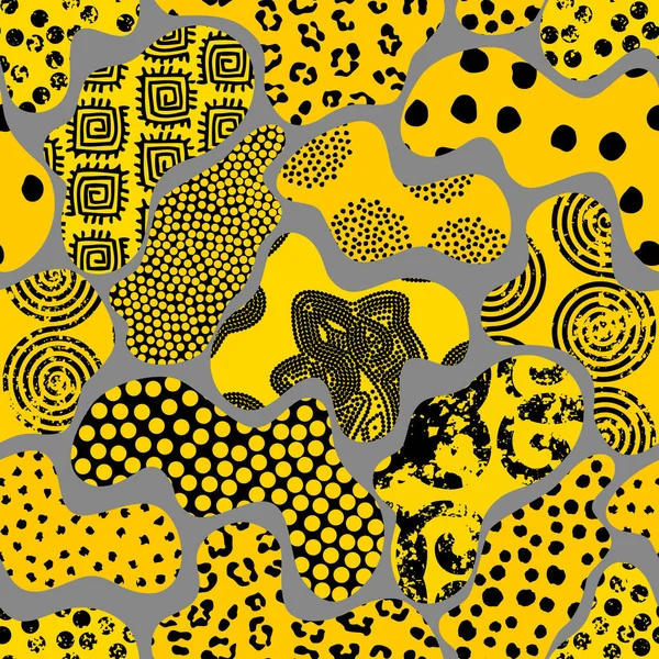 Seamless Background Pattern Abstract Yellow Tribal Pattern Wavy Patchwork Style — Stockový vektor