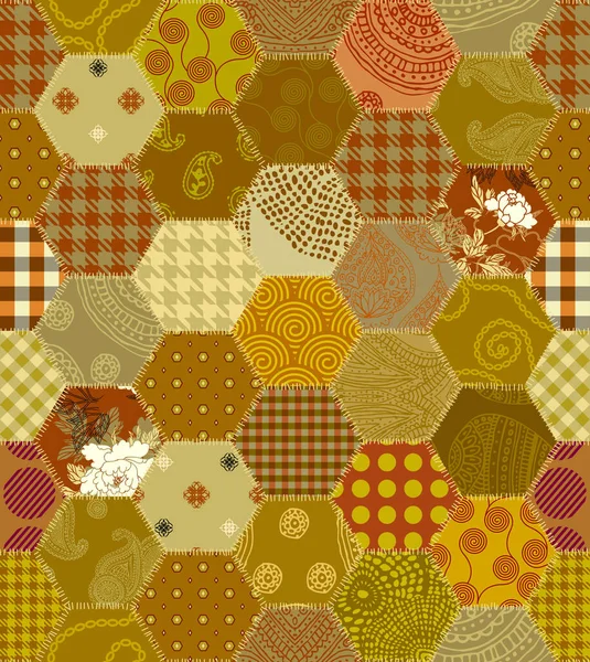 Modèle Abstrait Géométrique Sans Couture Textille Hexagones Motif Patchwork Image — Image vectorielle