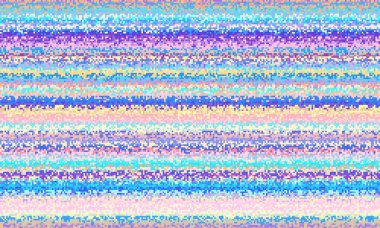Vektör görüntüsü. Rastgele küçük piksellerin ses dokusuna sahip soyut, dipsiz veri arızası deseni. Uyuklama etkisi. Horiaontal çizgiler.