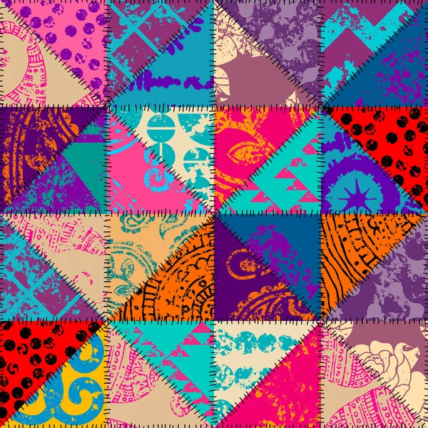Kusursuz Geometrik Soyut Desen Tekstil Yama Kalıbı Vektör Görüntüsü Grunge — Stok Vektör