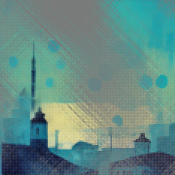 Abstract Cityscape Halftone Dots Background Pop Art Template Texture Vector — Stok Vektör