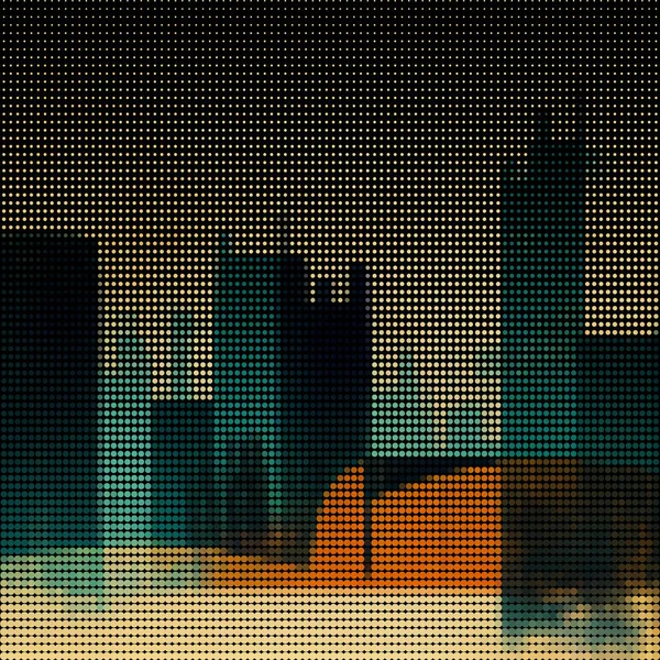 Abstract Cityscape Halftone Dots Background Pop Art Template Texture Vector — Vetor de Stock