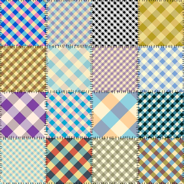 Kusursuz Geometrik Soyut Desen Tekstil Yama Kalıbı Vektör Görüntüsü Kareli — Stok Vektör