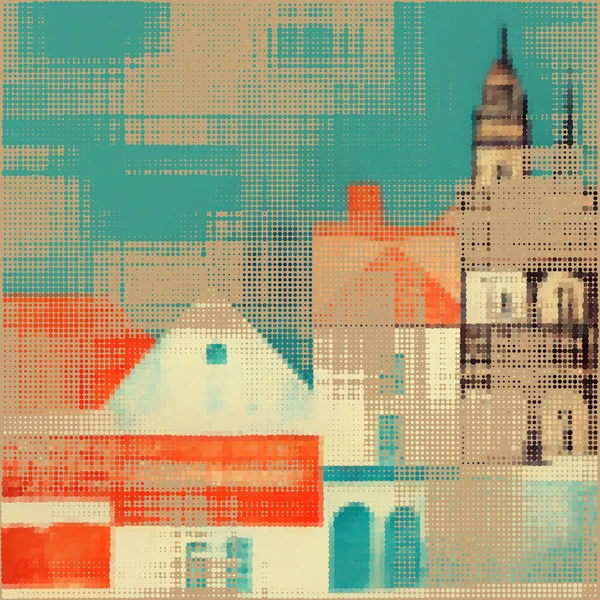 抽象的な街並みの半分のドットの背景 ヴィンテージカード ポップアートのテンプレート テクスチャ ベクターイラスト — ストックベクタ