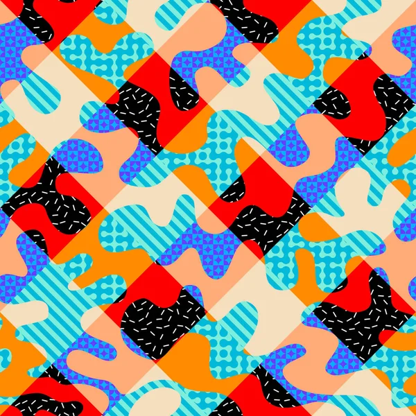Nahtloses Vektorbild Abstraktes Geometrisches Pop Art Muster Patchwork Stil — Stockvektor