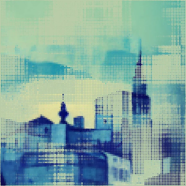 抽象的な街並みの半分のドットの背景 ヴィンテージカード ポップアートのテンプレート テクスチャ ベクターイラスト — ストックベクタ