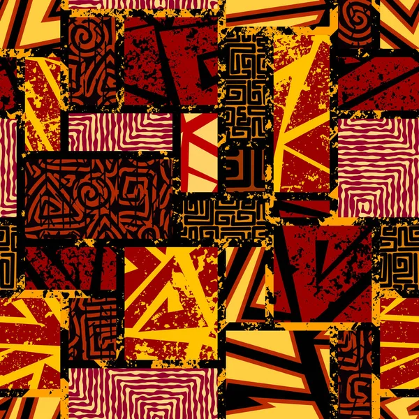 Nahtloses Hintergrundmuster Abstraktes Ethnisches Stammesmuster Geometrischer Patchwork Stil Vektorbild — Stockvektor