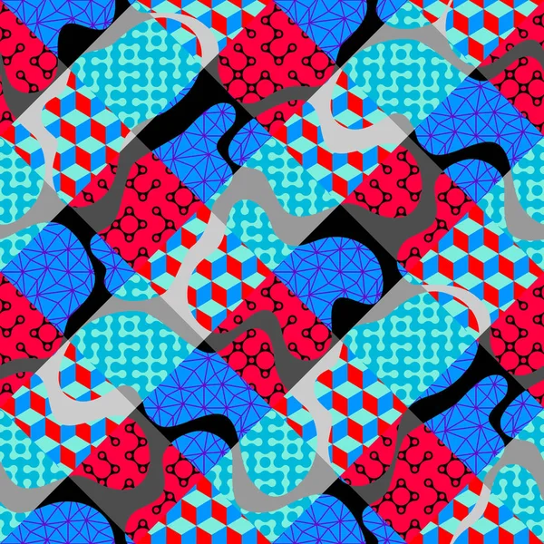 Nahtloses Vektorbild Abstraktes Geometrisches Pop Art Muster Diagonal Kariertes Patchwork — Stockvektor