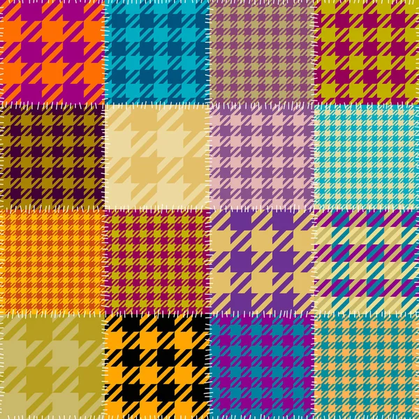 シームレスな幾何学的抽象パターン テキスタイルパッチワークパターン ベクトル画像 ギンガムの演奏パターン — ストックベクタ