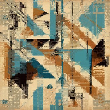 Abstract seamless pattern with imitation of grunge glitch texture. Geometric suprematism image. Vector image.
