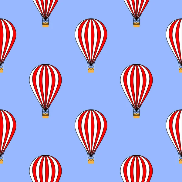 Seamless Pattern Hot Air Balloon Flying Sky White Background Vector — Stock Vector