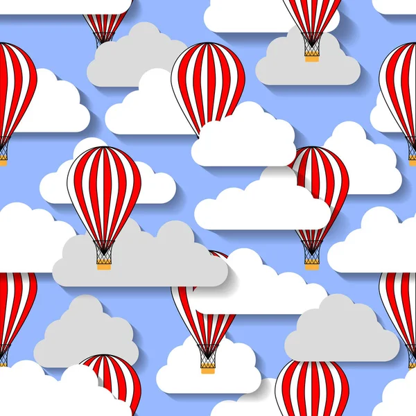 Nahtloses Muster Mit Heißluftballon Himmel Auf Weißem Hintergrund Vektor Illustration — Stockvektor